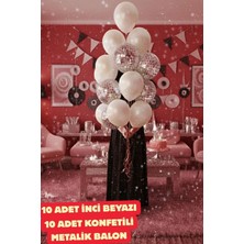 Baloncu Nene Inci Beyazı Balon ve Gümüş Konfetili 20 Adet Balon Inci Beyazı Balon Parti Doğum Günü Süsleme Seti