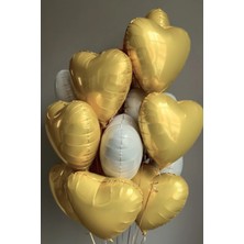 Baloncu Nene Gold ve Beyaz Kalpli Folyo Balon Helyum 10 Adet Kalp Sevgili Süpriz Süs Doğum Günü Evlilik Teklifi
