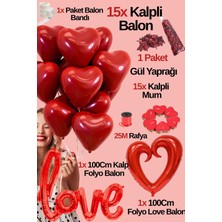 Baloncu Nene 15 Kırmızı Kalpli Balon Seti Love ve Büyük Kalpli  Folyo Balon 15 Kalpli Mum Helyum Uyumlu Sevgili