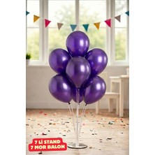 Baloncu Nene 70 cm 7 Li Balon Standı 7 Adet Mor Parlak Balon Kutlama Doğum Günü Süs Malzemesi