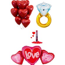 Baloncu Nene I Love You Yazılı Kalp Balon Yüzük Kırmızı Kalpli Helyum Balon Konfeti Sevgili ve Özel Gün