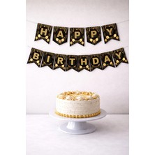 Baloncu Nene Happy Birthday Siyah Gold Doğum Günü Banner Flama Süs Harf 13,5 cm Yükseklik 17 cm