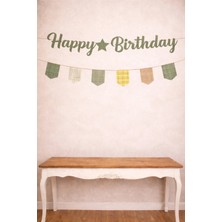 Baloncu Nene Happy Birthday Flama Banner Süs Yeşil Ekose Doğum Günü Arka Fon Süsü 180X20 cm