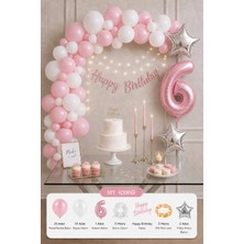 Baloncu Nene 6 Yaş Kız Çocuk Pastel Pembe Beyaz Doğum Günü Balon Seti Rakam Balon ve Peri LED