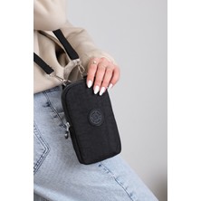 Nemo Bags Siyah Cüzdan, Telefonluk, Crinkle Su Geçirmez Kumaş, Çapraz Askılı Omuz Çantası, 18x11cm