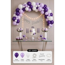 Baloncu Nene Mor Lila Beyaz Doğum Günü Süsleme Seti 30 Balonlu Happy Birthday Yazılı Pilli Peri Ledli