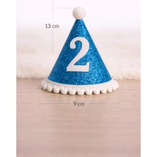 Baloncu Nene Mavi 2 Yaş Doğum Günü Şapkası Erkek Çocuk Parti Şapkası Ponponlu 13X9 cm