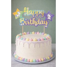 Baloncu Nene Unicorn Happy Birthday Pasta Süsü Renkli Karton Pasta Üstü Dekor