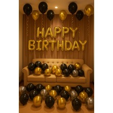 Baloncu Nene Happy Birthday Folyo Set Siyah Gold Gümüş Balon Parti Doğum Günü Süsleme Seti