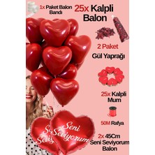 Baloncu Nene 25 Kırmızı Kalpli Balon Seti Seni Seviyorum Folyo Balon 25 Kalpli Mum Helyum Uyumlu Sevgili Özel Gün