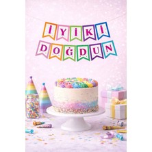 Baloncu Nene Renkli Karton Iyi Ki Doğdun Banner Doğum Günü Süsleri Parti Masa ve Duvar Süsleme