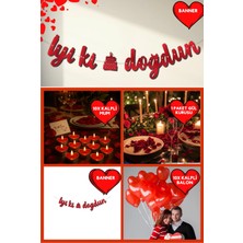 Baloncu Nene Kırmızı Iyiki Doğdun Banner Kalpli Balon Mum Gül ve Kalpli Mum Sevgililer Günü Özel Gün Yıl Dönümü