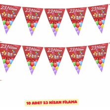 Baloncu Nene 23 Nisan Flama Süs 10 Adet Renkli Üçgen Bayrak Parti Süsleme