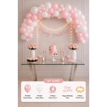 Baloncu Nene Pembe Beyaz Doğum Günü Süsleme Seti 30 Balonlu Happy Birthday Yazılı Pilli Ledli Parti Seti