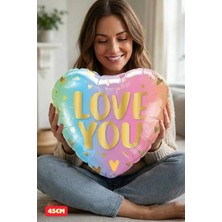 Baloncu Nene Love You Yazılı Pastel Renkli Kalp Folyo Balon Sevgililer Günü Doğum Günü Süslemesi