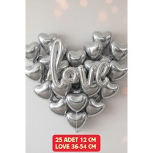 Baloncu Nene 25 Adet Küçük Gümüş Kalp Love Folyo Balon Sevgililer Günü Evlilik Teklifi Romantik Kutlama Süs