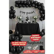 Baloncu Nene Siyah Balon Zincir Seti 30 Adet Metalik Siyah Balon Happy Birthday Yazılı Doğum Günü Süsleme