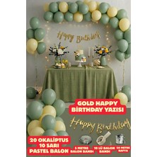 Baloncu Nene Gold Happy Bırthday Yazısı 20 Okaliptus 10 Sarı Balon Parti Doğum Günü Konsepti Parti Seti
