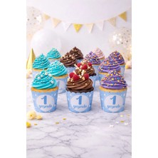 Baloncu Nene 1 Yaşında Mavi Cupcake Kek Kapsülü 25’li Paket Erkek Bebek Doğum Günü Muffin Süsü