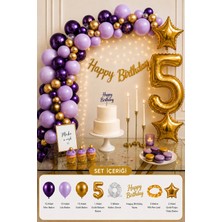Baloncu Nene 5 Yaş Doğum Günü Balon Seti Mor Lila Gold Rakam Balon Yıldız ve Led’li
