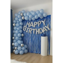 Baloncu Nene Happy Birthday Folyo Set Mavi Gümüş Balon Parti Doğum Günü Süsleme Seti