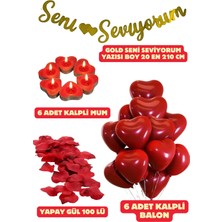 Baloncu Nene Seni Seviyorum Yazısı Kırmızı Kalpli Balon Romantik Sevgililer Günü Gül Kurusu ve Kalpli Mum