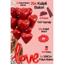 Baloncu Nene 25 Kırmızı Kalpli Balon Seti Love Yazılı Folyo Balon 25 Kalpli Mum Helyum Uyumlu Sevgili Özel Gün