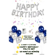 Baloncu Nene Happy Birthday Folyo Balon 2 Adet 7 Li Balon Standı 10 Adet Gümüş 10 Adet Mavi Balon Doğum Günü Süs