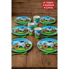 Baloncu Nene Safari Hayvan Temalı Temalı Karton Tabak Bardak Çatal Seti Çocuk Doğum Günü Tabağı Kullan At Tabak