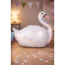 Baloncu Nene Kuğu Folyo Balon 86 cm Beyaz Pastel Parti Bebek Doğum Günü Dekor Şık Kuğu Balon Süs