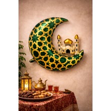 Baloncu Nene Yeşil Ramazan Ay Kubbe Folyo Balon Yeşil Gold | Ay ve Camii Figürlü | Ev & Mekan Süsleme 65,5X63 cm