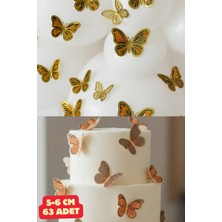 Baloncu Nene 63 Adet Kahverengi Altın Yaldızlı Kelebek Pasta Balon ve Duvar Sticker Yapışkanlı Doğum Günü Süsleme