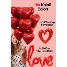 Baloncu Nene 10 Kırmızı Kalpli Balon Love ve Büyük Kalpli  Folyo Balon  Helyum Uyumlu Sevgililer Günü Yıl Dönümü