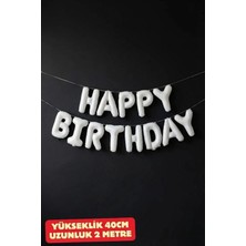 Baloncu Nene Beyaz Happy Bırthday Folyo Set Balon Doğum Günü Helyum Doğum Günü Süs Kutlama Çocuk Doğum Günü