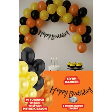 Baloncu Nene Siyah Happy Birthday Banner Balon Seti Siyah Turuncu Sarı Balon Doğum Günü Parti Süsleri