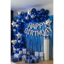 Baloncu Nene Gümüş Happy Birthday Folyo Balon Seti Mavi Gümüş Doğum Günü Parti Seti Parti Malzemeleri