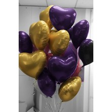 Baloncu Nene Gold ve Mor Kalpli Folyo Balon Helyum 10 Adet Kalp Sevgili Süpriz Süs Doğum Günü Evlilik Teklifi