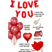 Baloncu Nene I Love You Yazılı Folyo Balon Seti Kırmızı Balon Kalp Balon Gül Yaprağı Dekor Evlilik Yıl Dönümü