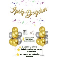 Baloncu Nene Iyiki Doğdun Yazılı Banner 2 Adet 7 Li Balon Standı 10 Adet Gümüş 10 Adet Gold Balon Doğum Günü Set
