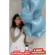 Baloncu Nene Açık Mavi Yıldız Folyo Balon 5 Adet Helyum Uyumlu Balon Sevgili ve Özel Gün Balon