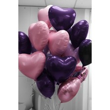 Baloncu Nene Pembe ve Mor Kalpli Folyo Balon Helyum 10 Adet Kalp Sevgili Süpriz Süs Doğum Günü Evlilik Teklifi