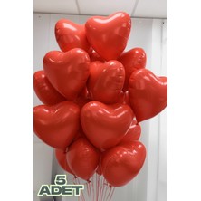 Baloncu Nene 5 Adet Kırmızı Kalpl Folyo Balon Rafya ve Balon Bandı Helyum Sevgili Süs Doğum Günü Evlilik Teklifi