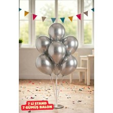 Baloncu Nene 70 cm 7 Li Balon Standı 7 Adet Gümüş Parlak Balon Kutlama Doğum Günü Süs Malzemesi