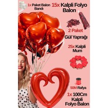 Baloncu Nene 15 Kırmızı Kalpli Folyo Balon Seti Büyük Kalp Folyo Balon 25 Kalpli Mum Helyum Uyumlu Sevgili Özel