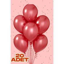 Baloncu Nene 20 Adet Metalik Kırmızı Parlak Balon Doğum Günü Kutlama Süs ve Malzemesi Yılbaşı Balonu