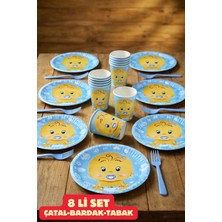 Baloncu Nene Mavi Erkek Bebek Desenli Tabak Set Baby Shower Parti Cinsiyet Belirleme Partisi