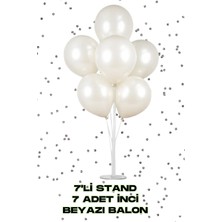 Baloncu Nene 70 cm 7 Li Balon Standı 7 Adet Inci Beyazı Parlak Balon Kutlama Doğum Günü Süs Malzemesi
