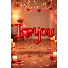 Baloncu Nene I Love You Yazılı Folyo Balon 97 cm Kırmızı Kalpli Romantik Parti Sevgililer Günü Dekoru