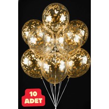Baloncu Nene Gold 10 Adet Konfetili Şeffaf Balon Doğum Günü Balonu Parçacıklı Balon Parlak Parçalı Balon