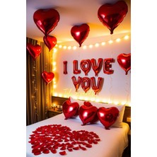 Baloncu Nene Romantik Süsleme Seti I Love You Balon Kırmızı Folyo Balon Gül Yaprağı LED Işık Özel Gün